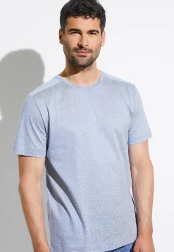 Zimmerli T-Shirts>Cotton/Linenstripes Shirtkurzarm-Lightblue