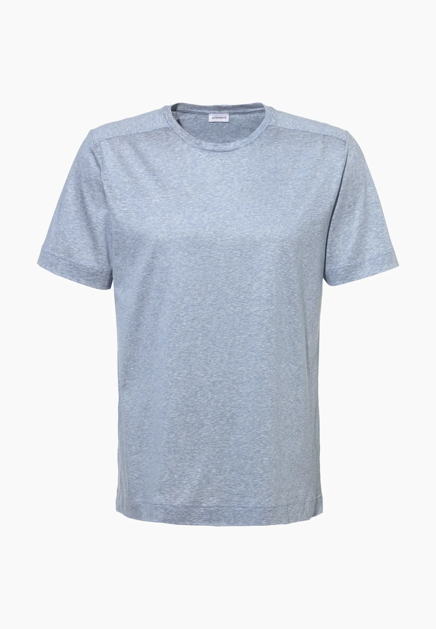Zimmerli T-Shirts>Cotton/Linenstripes Shirtkurzarm-Lightblue