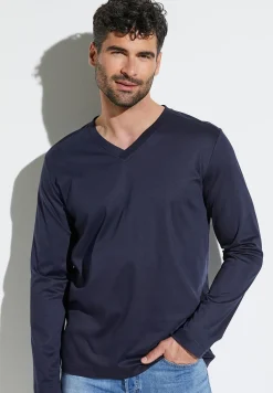Zimmerli T-Shirts>Supremegreencotton Shirtlangarmv-Ausschnitt-Navy