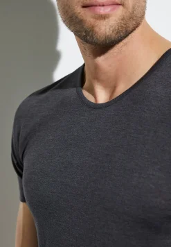 Zimmerli T-Shirts>Wool&Silk Shirtkurzarm-Charcoal